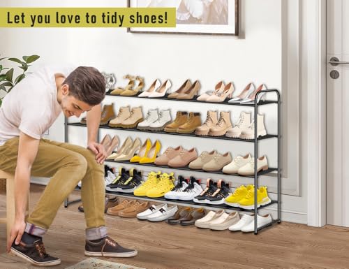 MISSLO 4 Tier Long Shoe Organizer for Closet Shoe Rack for Bedroom Closet Floor Shoe Shelf for Entryway Storage Stackable Wide Shoe Shelf Stores 30 Pairs of Men Sneakers, Black - Thumbnail 2