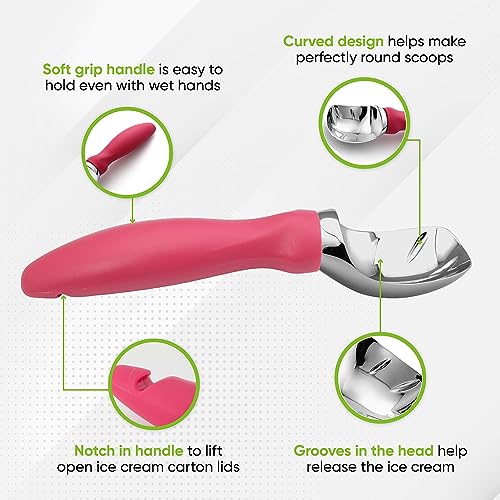 Image of Spring Chef Heavy Duty Metal Ice Cream Scoop with Comfortable Handle, Pink