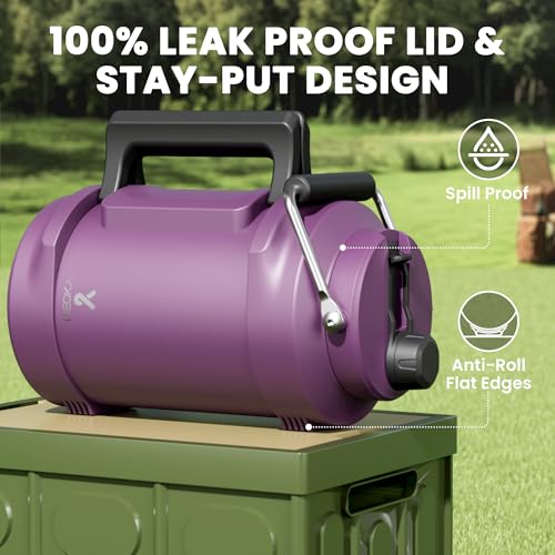 Image of 1 Gallon Insulated Water Bottle for Sports: Meoky 128 oz Triple Wall Vacuum Stainless Steel Water Jug - Top and Side Handles, Cold for 48 Hrs, 2-in-1 Straw and Spout Lid, Leak Proof for Hiking (Plum)