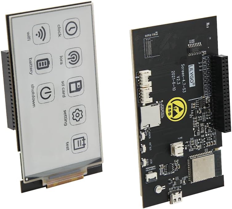 LILYGO T5 4.7 Inch E-Paper V2.3 ESP32-S3 Development Board with display attached