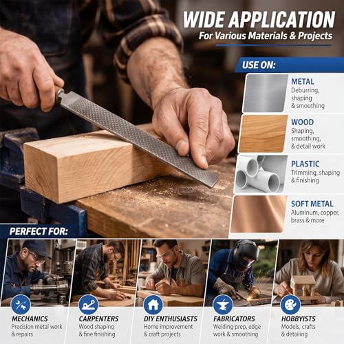 ElaraBerry 5 Pack 12 Inch Heavy Duty Double Cut Mill File Set, Medium Tooth Metal Hand Files with Side Edge Teeth for Sharpening, Deburring, and Polishing Wood, Plastic, and Repair Work by ElaraBerry - Image 6