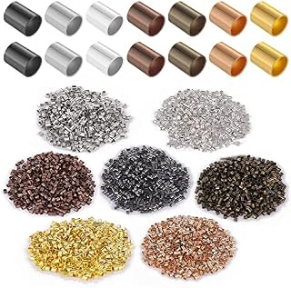 Yolev 3500 Pieces Mixed Color Brass Tube Crimp Beads 7 Colors Tube Crimp Beads 2mm Cord End Stopper Spacer Beads for Earrings Bracelets Necklace Pendants Jewelry Making Accessories