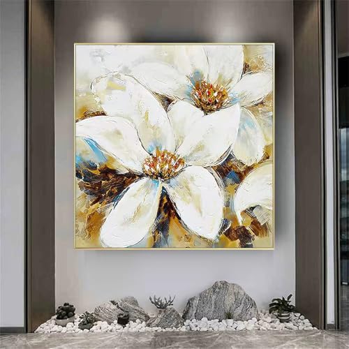 Impression sur toile encadrée vintage fleurs blanches cadre déco 30x30