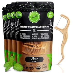 SMARTLIFECO Biodegradable Dental Floss Picks – Natural Plastic Free Handle, Thin Thread Tooth Flossers for Adults & Kids, Eco Friendly Toothpick Soft on Gum & Teeth, Zero Waste Vegan Organic, 200 mint
