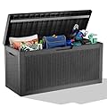 60 Gallon Deck Box,Resin Outdoor Storage Box with Lockable for Patio Furniture, Pool Accessories, Garden Tools, Waterproof Outside Storage Box, Black Pattern
