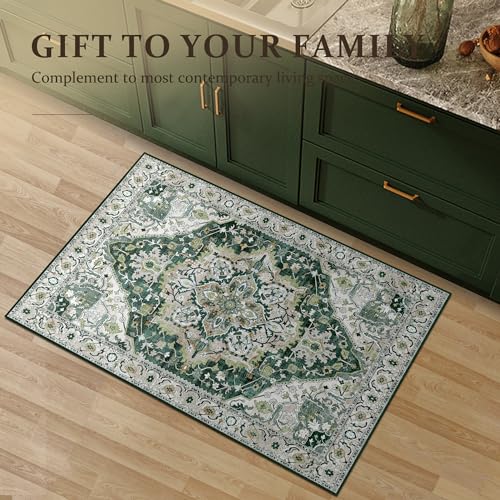 2x3 Green Small Entryway Doormat 2x3 Front Door Rug Indoor Entrance Kitchen Bathroom Carpet Farmhouse Non Slip Washable Low Pile Floor Carpet, Green/Multi