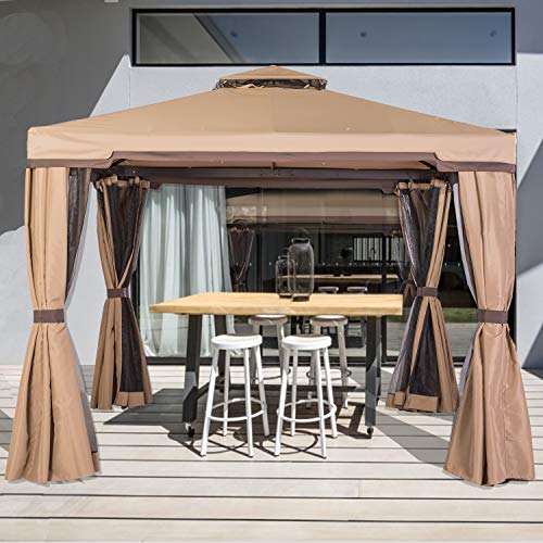 Patiomore Outdoor Garden Gazebo 10 X 10 Ft Patios All-Season Permanent Gazebo With Vented Soft Canopy And Mosquito Netting #TOP1