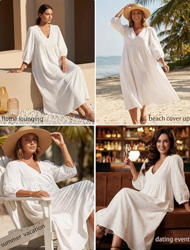 Image of Celmia Autumn Solid Loose Long Maxi Dress Cotton Caftan
