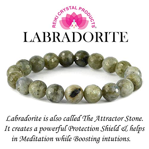 Image of Reiki Crystal Products Certified Natural Crystal Stone Diamond Cut /Faceted 10 mm Beads Bracelet for Men & Women | Reiki Charged Gemstone Jewellery | Multiple Stone Variants Available