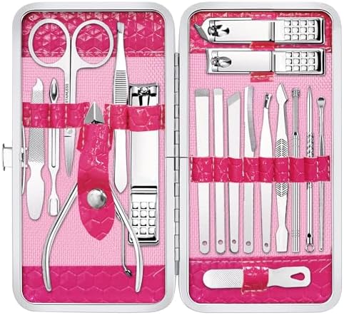 Nail Clippers Set Fingernail and Toenail Clipper Cutters, 18Pcs Manicure Pedicure Kit Professional Grooming Kits, Nail Care Tools with Travel Case Gifts for Men Women Parent