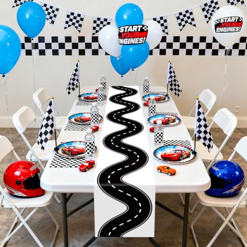 6 Stück Rennbahn-Tischläufer, Rennwagen-Partydekoration 35 X 274 cm Rennstrecke Tischläufer Plastik-Tischdeko Für Kinder Jungen Geburtstags-Party Mit Auto-Thema