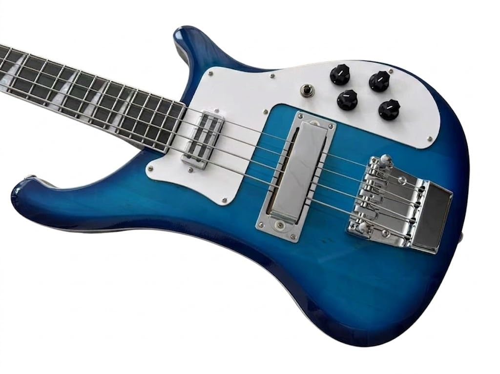 Basso elettrico a corpo solido, stile tributo classico blu con doppi pickup, 4 corde a grandezza naturale for performance sul palco rock (Bajo Eléctrico)