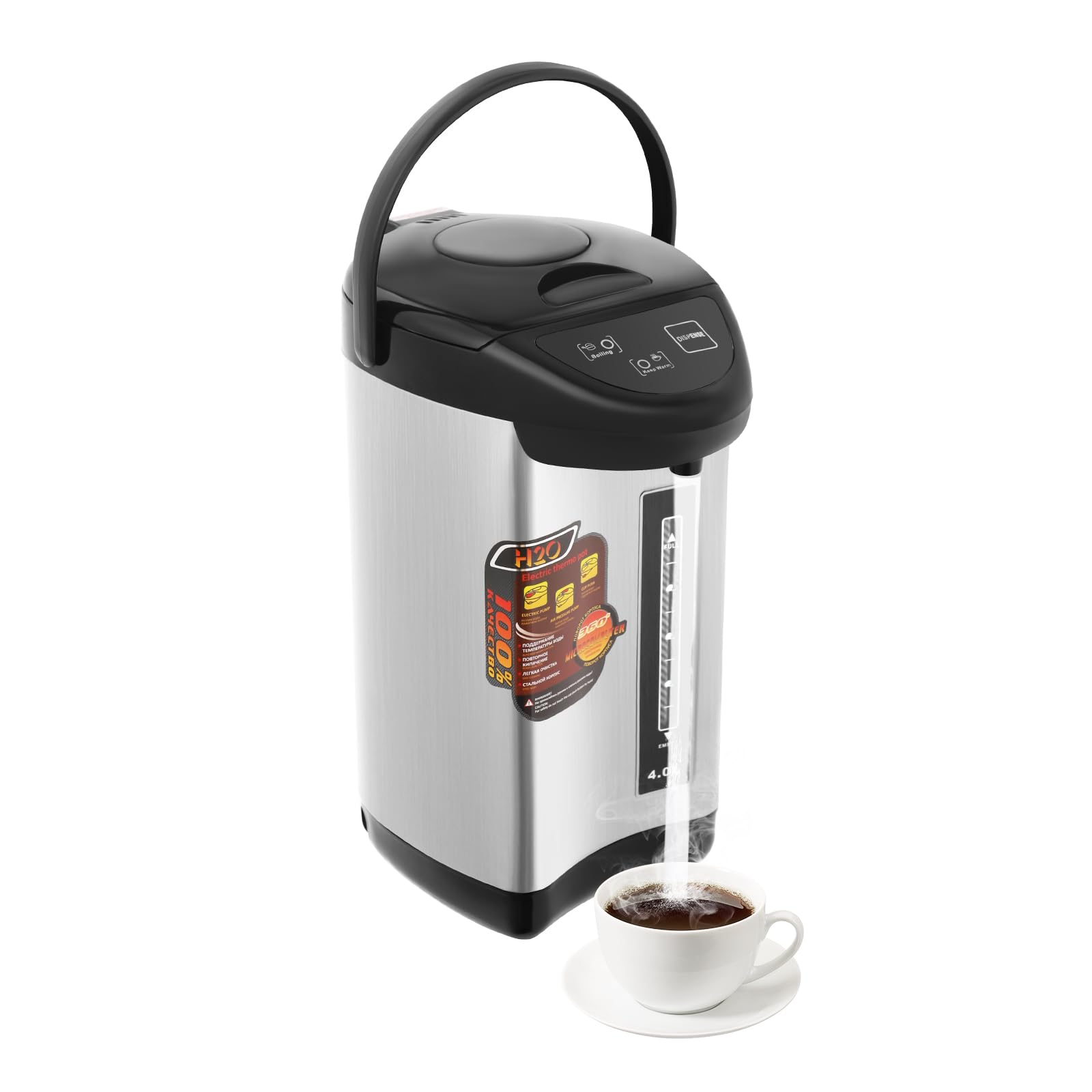 Stainless Steel Water Boiler 4L Large Capacity, 750W Fast Boiling Electric Water Boiler with Touch &amp; Button Control, 304 SS, 3 Dispensing Modes, for Office/Home
