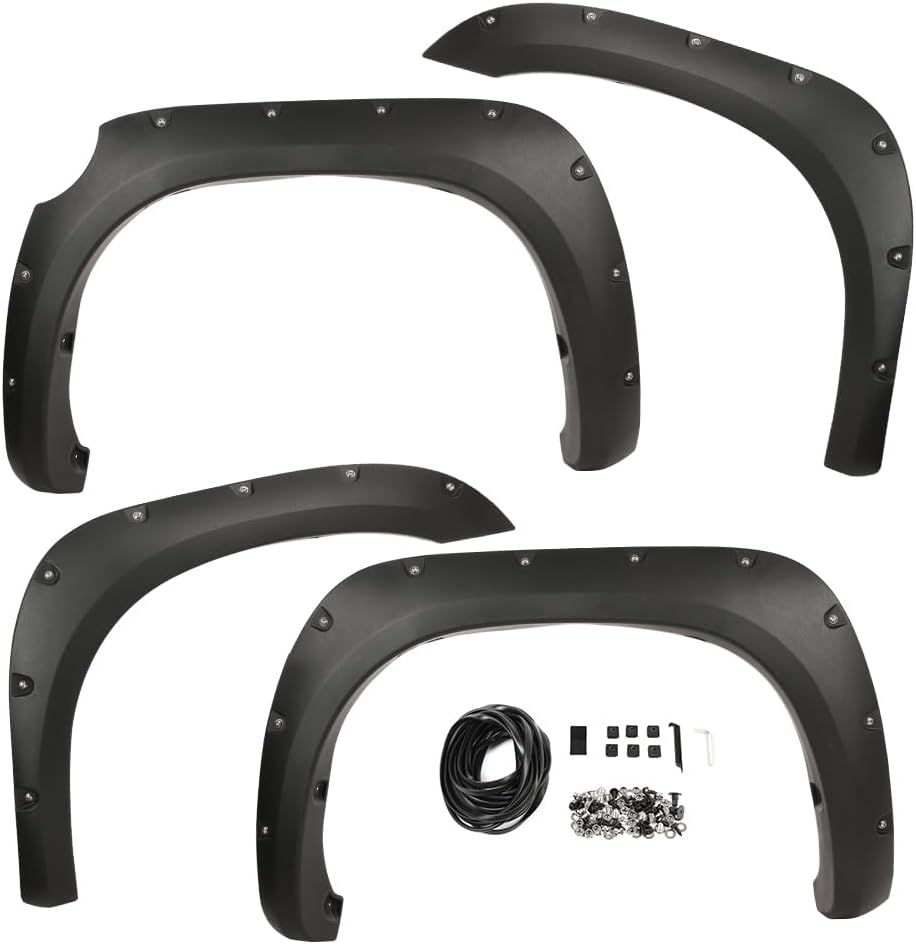 DOTCOM Fender Flares Front & Rear,Compatible With Toyota Tundra 2007-2013 Wheel Arch Cover Trim Paintable Matte Pocket Textured Riveted Style 4PCS