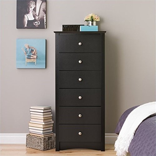 Prepac Sonoma 6 Drawer Tall Chest For Bedroom, 17.65" D X 23.25" W X 53" H, Black #TOP1