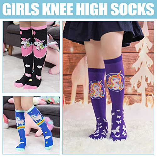 Mqelong 3-12 Year Old Girls Knee High Socks Kids Cute Crazy Funny Animal Pattern Long Boot Socks 6 Pairs (Unicorn Socks 02) #TOP1