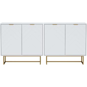 UEV Sideboard Set of 2 160 x 40 x 77.5 cm Chest of Drawers with 4 Doors and Adjustable Shelves Buffet TV Board Storage Cabinet Kitchen Cabinet Multi-Purpose Cabinet for Living Room Bedroom White