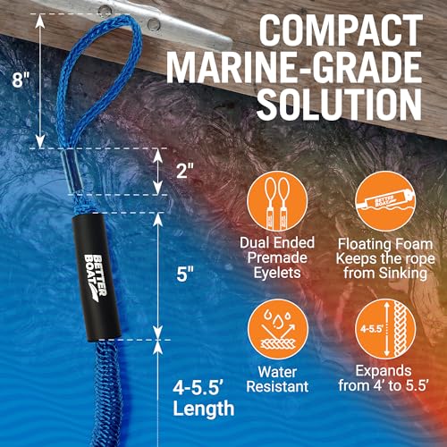 Image of 2-Pack Blue Bungee Dock Lines, Marine Grade Boat Rope, Jet Ski or PWC | Mooring Ties, Boating Accessories for Boats