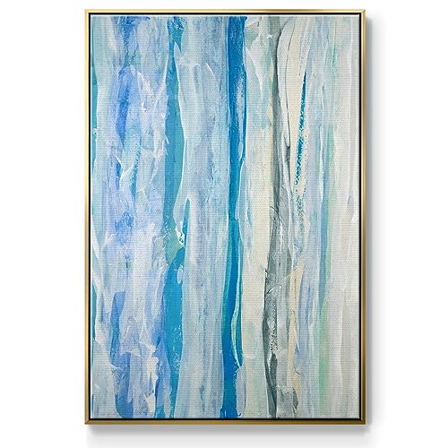 Renditions Gallery Canvas Nature Wall Art Modern Decorations Paintings Romantic Swimming Ashore Watercolor Romantic Gold Floater Framed Artwork for Bedroom Office Kitchen - 27"x41" LT544