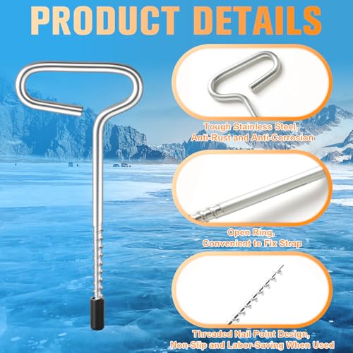 Ice Anchor Drill Adapter Kit, 13Pcs Ice Fishing Anchors Tool for Shelter Tent Shanty, with Reducing Sleeve, Bungee Cord Balls & Carry Bag for Easy Setup - Thumbnail 3