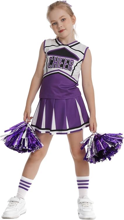 RRCBMD Cheerleader Costume for Girls Cheer Uniforms Outfit Halloween Cosplay Classic Purple 43.3Inch(3-4Y) - Image 2