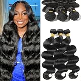 12A Human Hair Bundles 26 28 30 Inch Body Wave Bundles Human Hair 100% Unprocessed Brazilian Virgin Weave Bundles 3 Bundle Real Natural Black Wavy Human Hair Extensions 1B Bundles for Women