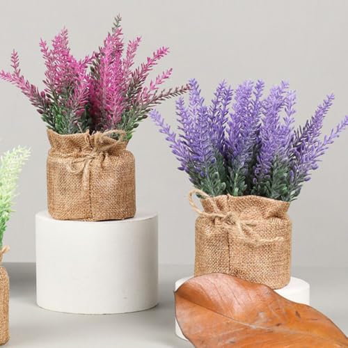 Mini Adornos de Bonsái de Lavanda en Maceta Decorativos para Casa y Sala de Estar 4 uds 5