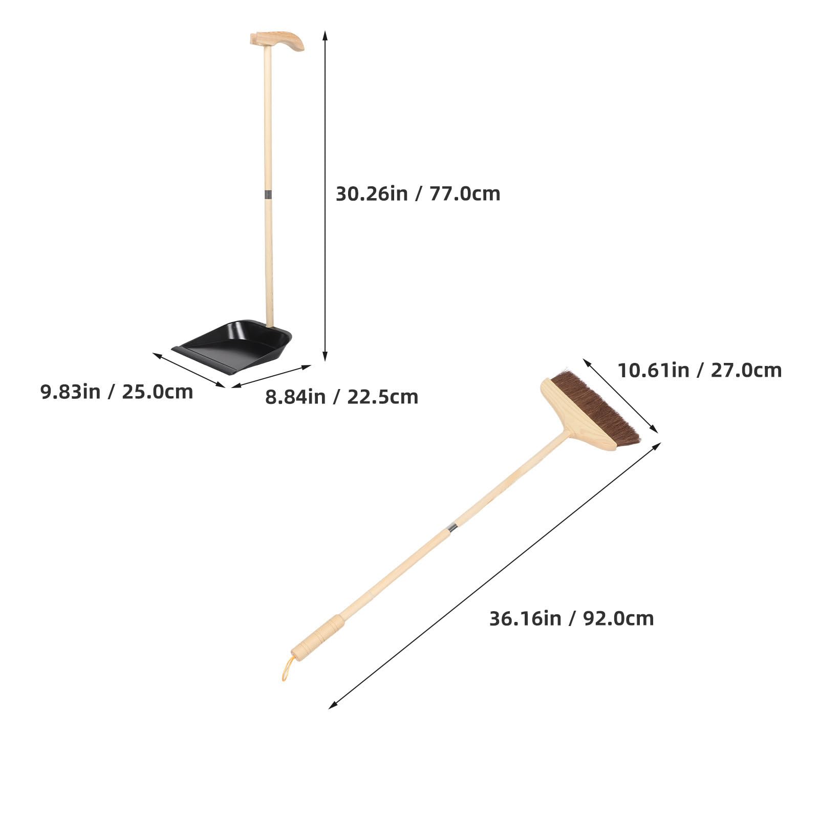 Set Scopa Domestica Setole Morbide e Paletta in Legno Nero, Manico lungo Staccabile in Ferro per Pulizia Pavimenti in Cucina e Casa, Non Graffia e Risparmia