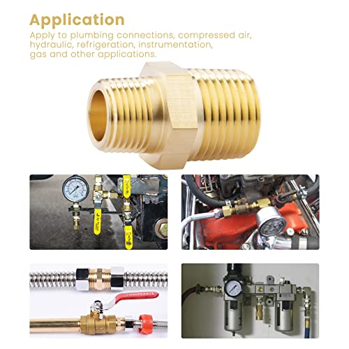 KOOTANS 1/2 NPT x 3/8 NPT Male Solid Brass Hex Nipples, Heavy Brass Pipe Adapter Fittings Reducing Nipple Connectors 4Pieces by KOOTANS - Used condition - Image 5