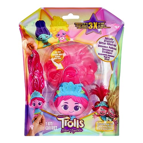 Trolls Les 3 DreamWorks Puppen mit Glitzerhaar, weich und elastisch – Stretchy Hair Mohnblume