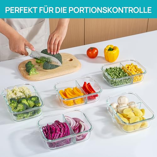 Vtopmart 5Pack 975ml Meal Prep Boxen, Glasbehälter mit Deckel, Frischhaltedosen Glas mit Deckel für Mikrowelle, Ofen, Gefrierschrank und SpüLmaschine 4