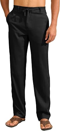 Uusollecy Linen Pants for Men Lightweight Summer Beach Pants Mens Casual Drawstring Waist Linen Trousers 30" 32"