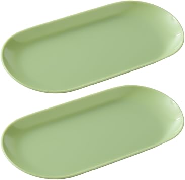 SUTOKAKA 2 Pack Green Plastic Jewelry Tray Decorative Dish, Small Oval Candy Dessert Plate, Manicure Tools Placing Supplies for Home Salon Storage
