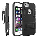 iPhone 7 Case, Comsoon Heavy Duty Shockproof Armor Drop Protection Case Cover with Card Slot, Built-in Kickstand + Swivel Belt Clip Holster for Apple iPhone 7 (Black)