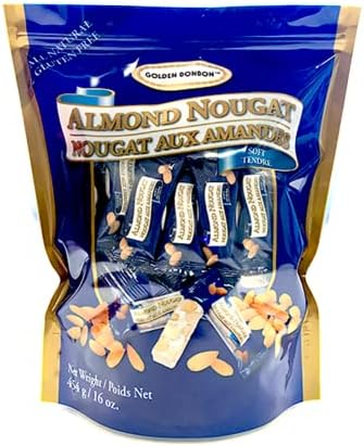 Golden Bonbon Italian Soft Almond Nougat Candy, Individually Packed Chewy, Gluten Free Nougat, Full of Almonds, Halal Candy (16 Oz, Almond)