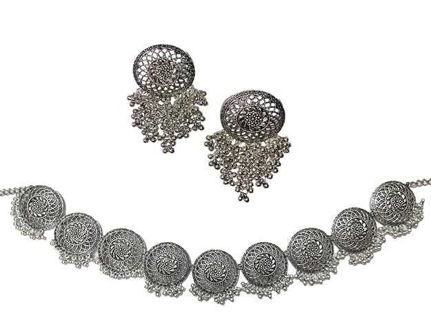 Combo of Silver Oxidised Earrings & Oxidized Silver Kamarband for Girls & Women (B0D3F5THFM) Amazon Price History, Amazon Price Tracker