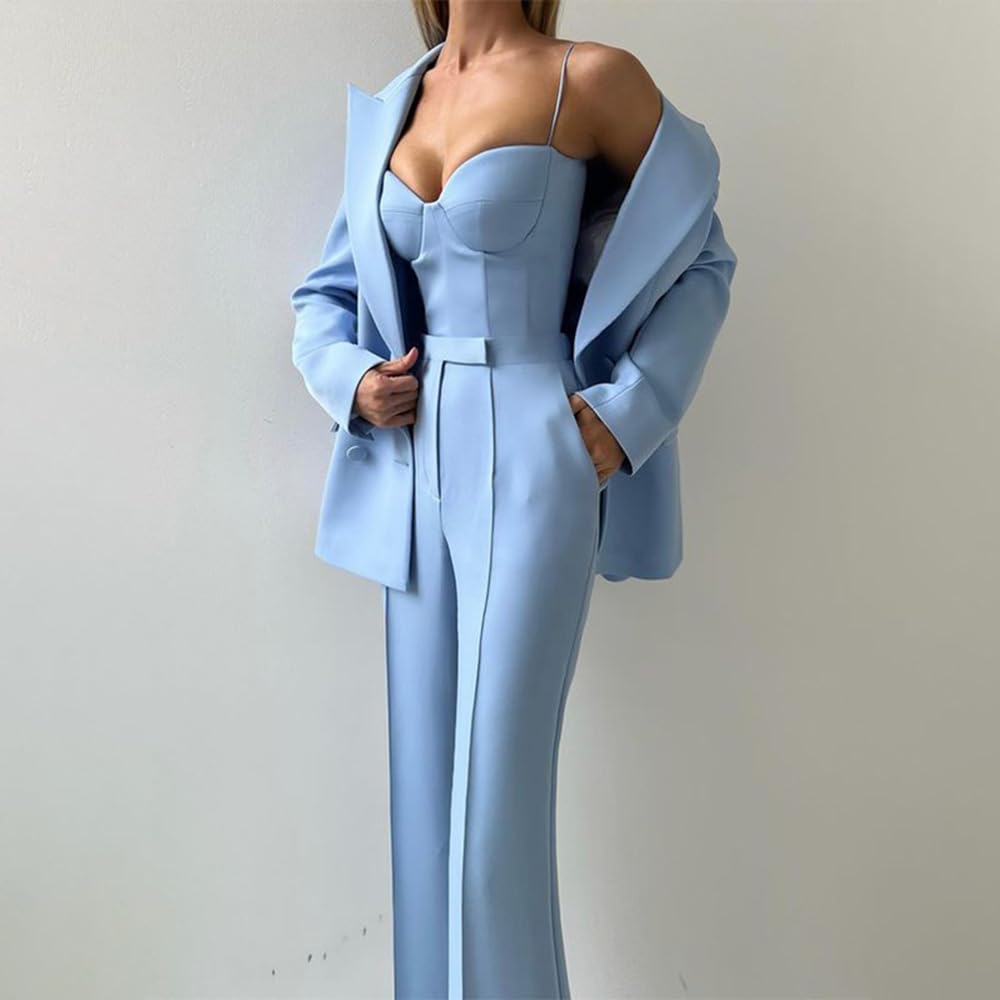 Damen Anzug Doppelte Brüste Knöpfe Zwei Stücke Jacke Hosen Spitze Revers Casual Set Arbeit Business Smokings