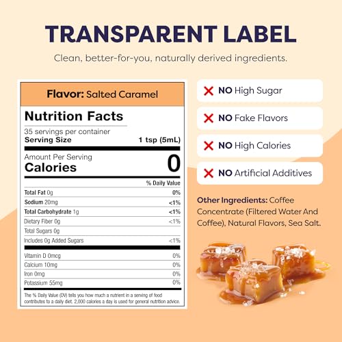 Image of Javvy Cold Brew Coffee Concentrate Instant Coffee, Salted Caramel | 100% Real Coffee, 0g Sugar, No Artificial Flavors, 60-80mg Caffeine per Serving, Gluten Free, Makes Hot or Iced Coffee