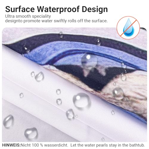 Lerores Shower Curtain 100 x 200 cm, Cat Swimming Anti-Mould Textile, Weighted Hem, Water-Repellent, Washable Polyester Fabric Bath Curtains with 6 Eyelets and Shower Curtain Rings for Bathroom, - Image 2