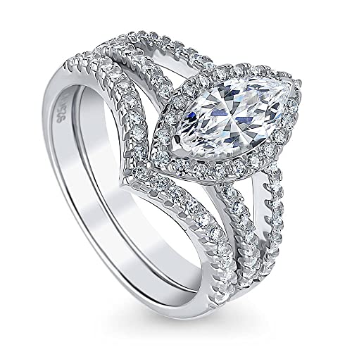 Berricle Sterling Silver Halo Wedding Engagement Rings Marquise Cut Cubic Zirconia Cz Split Shank Ring Set For Women, Rhodium Plated Size 4.5 #TOP30