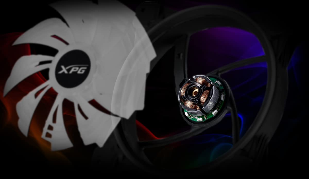 Exploded view of XPG Hurricane fan motor revealing fluid dynamic bearing