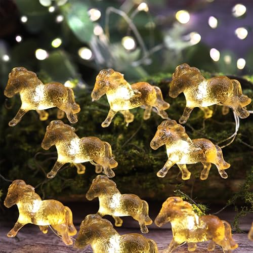 Image of Pony String Lights 20 LED 7FT Horse Fairy Lights Battery Operated with Remote, Cute 3D Pony Decor for Girls Bedroom, Nursery Night Light, Western Farm Gift Decoration