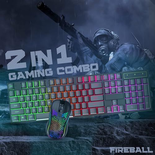 Dr Luxur® Fireball Ergonomic Keyboard and Mouse Combo, 104 Keys with Laser Keycaps, Rainbow Backlight Effect, Anti Ghosting Keys and Adjustable 5... - Image 3