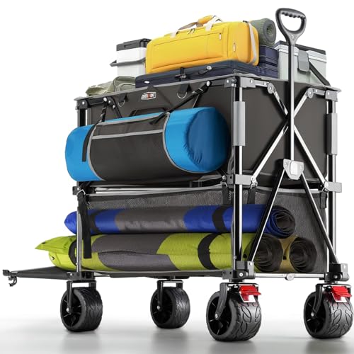 Overmont 400L Wagon Pliable à Deux Étages - Chariot Pliable à Grande Capacité - Rallonge de...