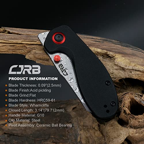 Cjrb Cutlery Maileah (J1918D-Bk) Rose Damascus Steel Blade Black G10 Handle Pocket Tactical Folding Knife Edc Knife #TOP1
