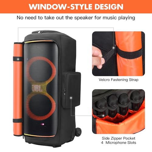 LEFOR·Z Speaker Case Compatible with JBL PartyBox 720,Bottomless Speaker Dust Cover Storage Bag Fits for JBL PartyBox 720 for Outdoor Travel,Black+Orange,Portable Cover Only(Without Wheels)