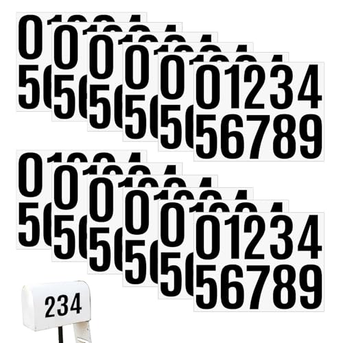 Lot de 12 Feuilles d'autocollants Numérotés 10cm Autocollants de Numéro de Boîte aux Lettres Chiffres Adhesifs Résistants aux Intempéries pour Boîte aux Lettres Panneaux