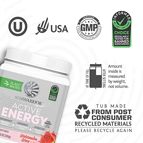 Sunwarrior Sport Preworkout Energy Electrolytes Powder With Vitamin B12 Keto Energy Drink Mix Gluten Free Sugar Free Low Carb Plant Based | Active Energy Watermelon Wave 285G 30 Srv #TOP2