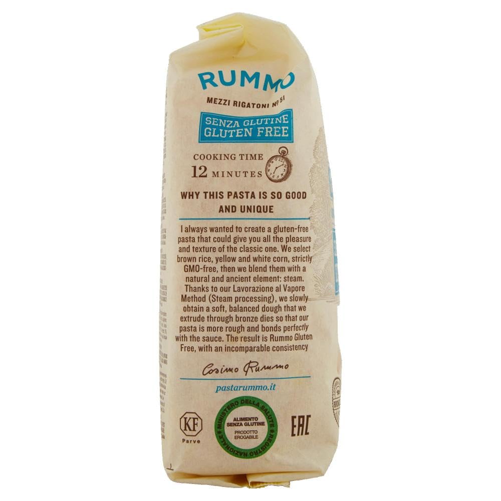 Rummo Glutenfreie Pasta Mezzi Rigatoni,Nudeln Senza Glutine 36 x 400g + Beni Culinari Kostenloser Schlüsselanhänger