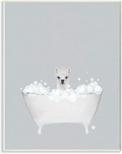 Stupell Industries Alpaca Blue Bath - Placa de pared con diseño de animales de Leah Straatsma Art, 13 x 0.5 x 19 pulgadas